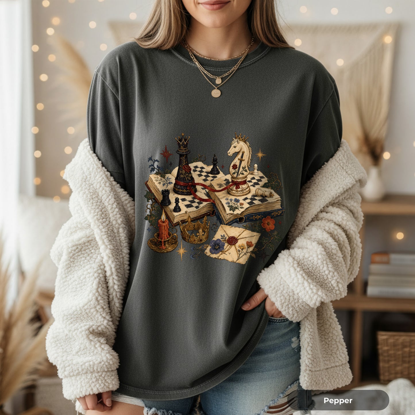 Chess Fantasy T-Shirt — Vintage Bookboard Chess Pieces Graphic Tee