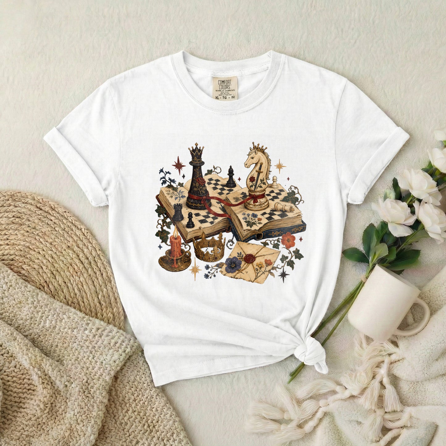 Chess Fantasy T-Shirt — Vintage Bookboard Chess Pieces Graphic Tee