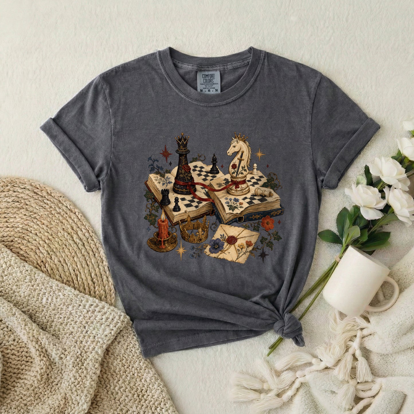 Chess Fantasy T-Shirt — Vintage Bookboard Chess Pieces Graphic Tee