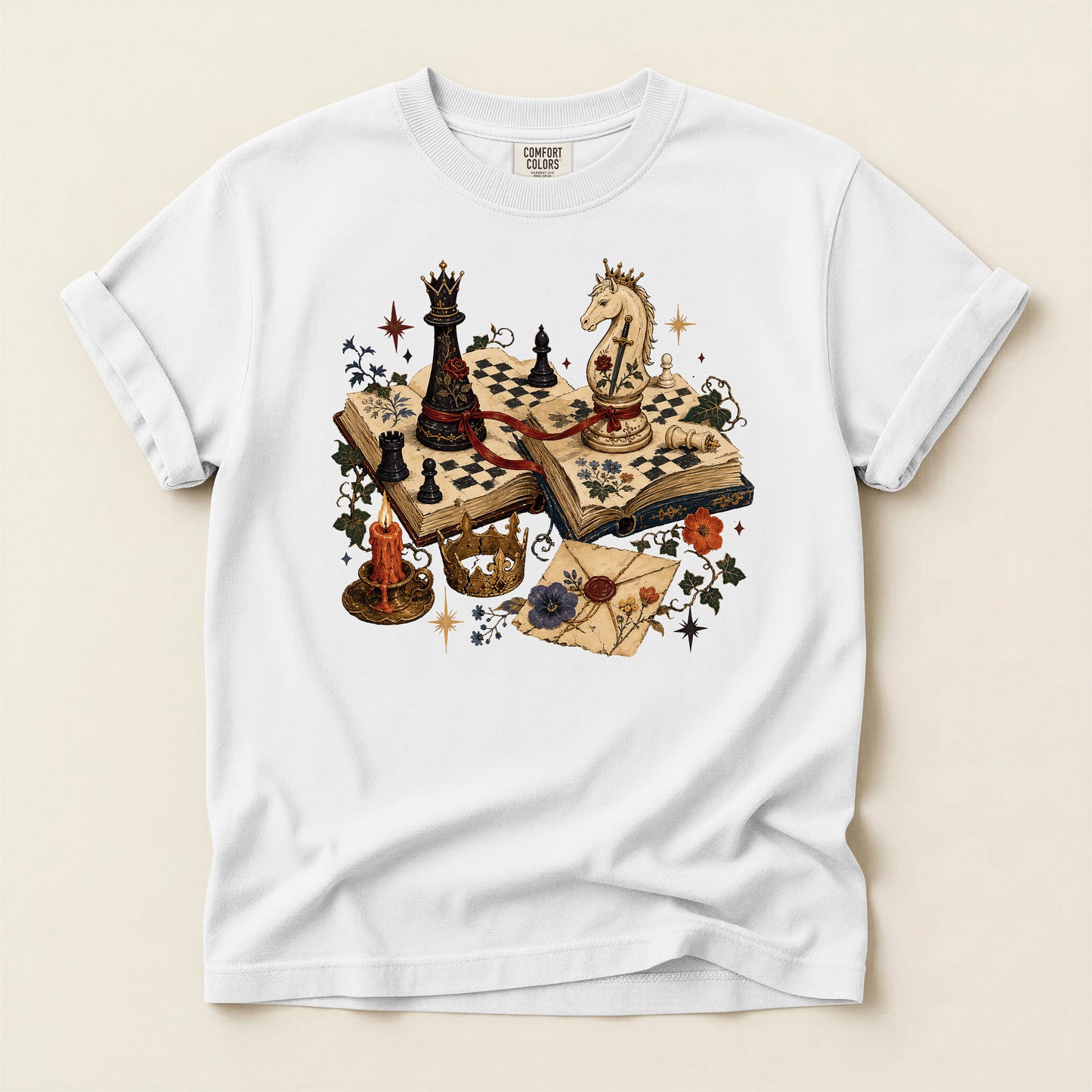 Chess Fantasy T-Shirt — Vintage Bookboard Chess Pieces Graphic Tee