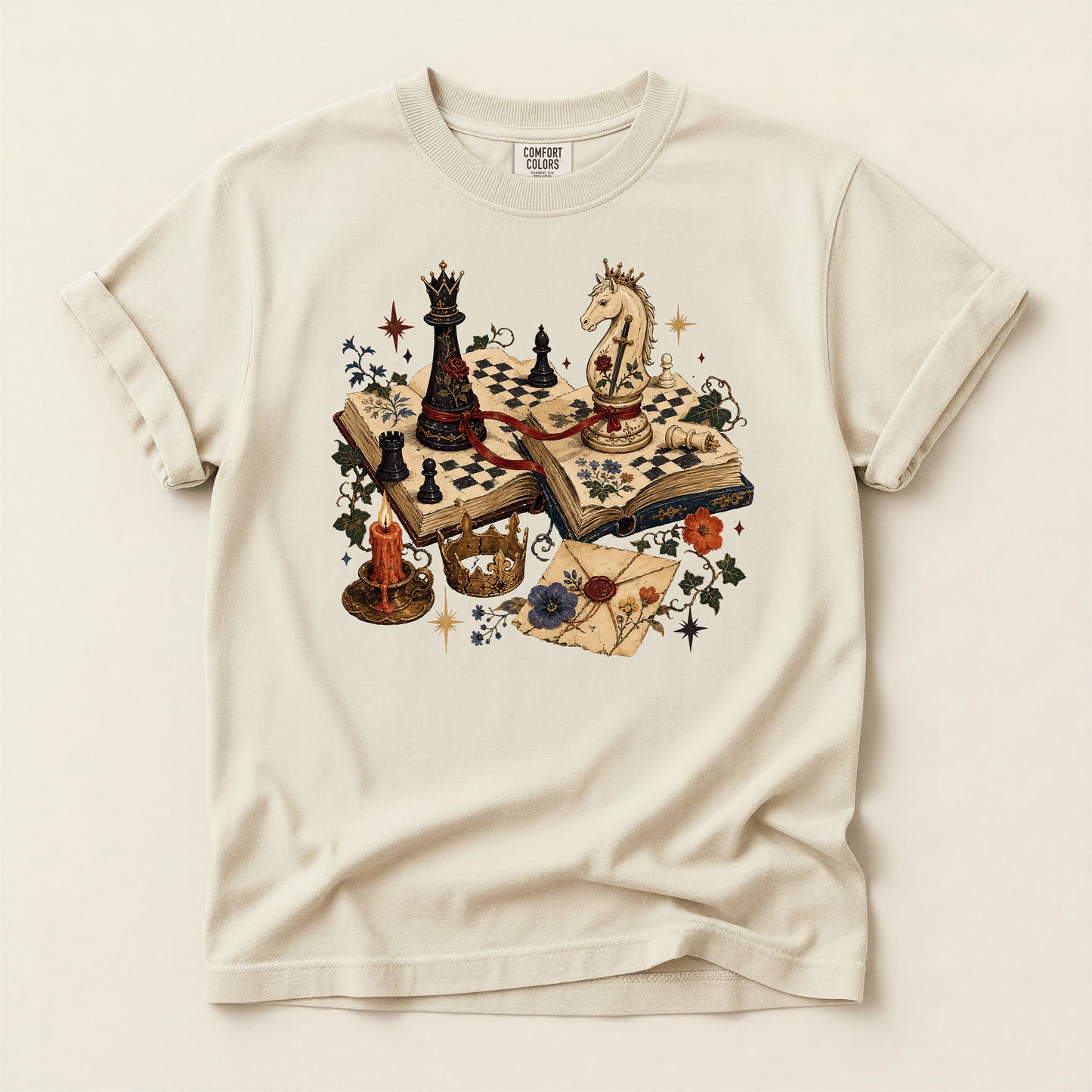 Chess Fantasy T-Shirt — Vintage Bookboard Chess Pieces Graphic Tee