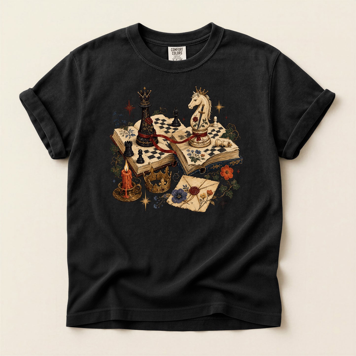 Chess Fantasy T-Shirt — Vintage Bookboard Chess Pieces Graphic Tee