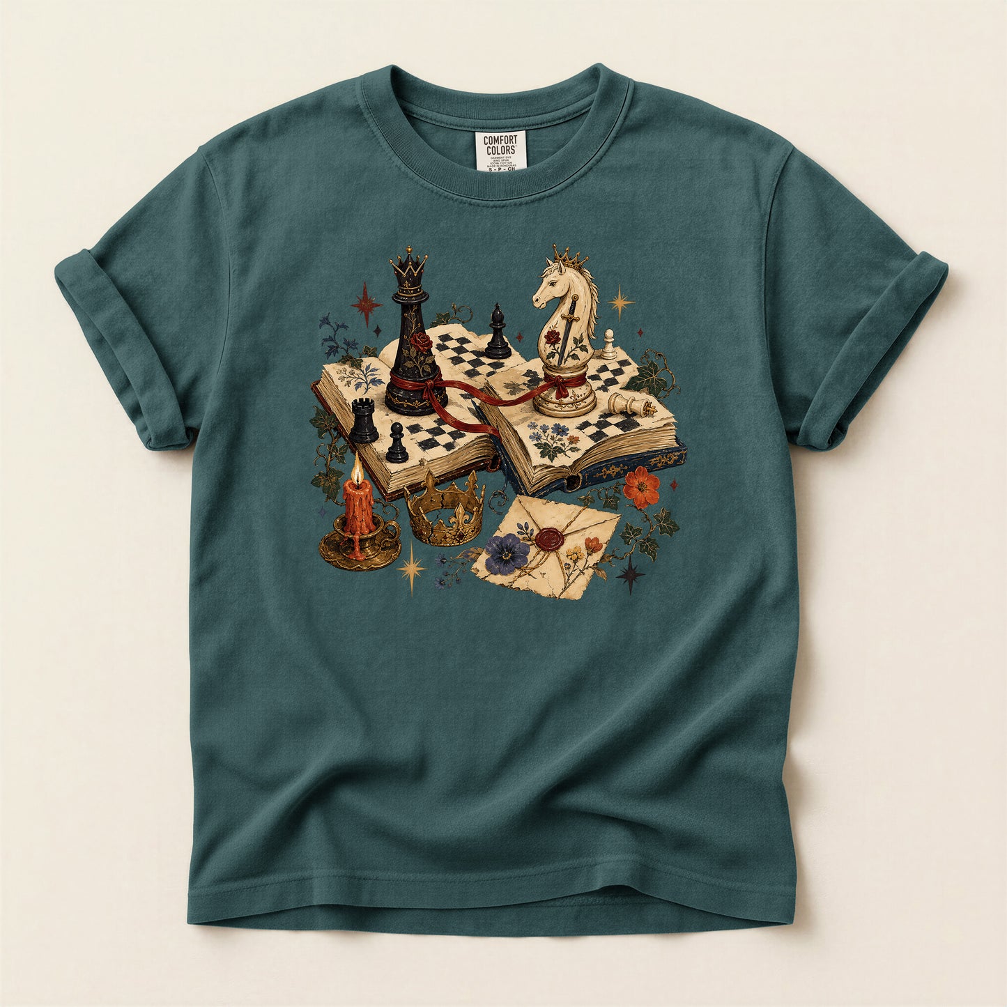 Chess Fantasy T-Shirt — Vintage Bookboard Chess Pieces Graphic Tee