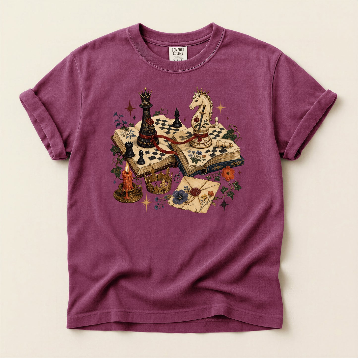Chess Fantasy T-Shirt — Vintage Bookboard Chess Pieces Graphic Tee