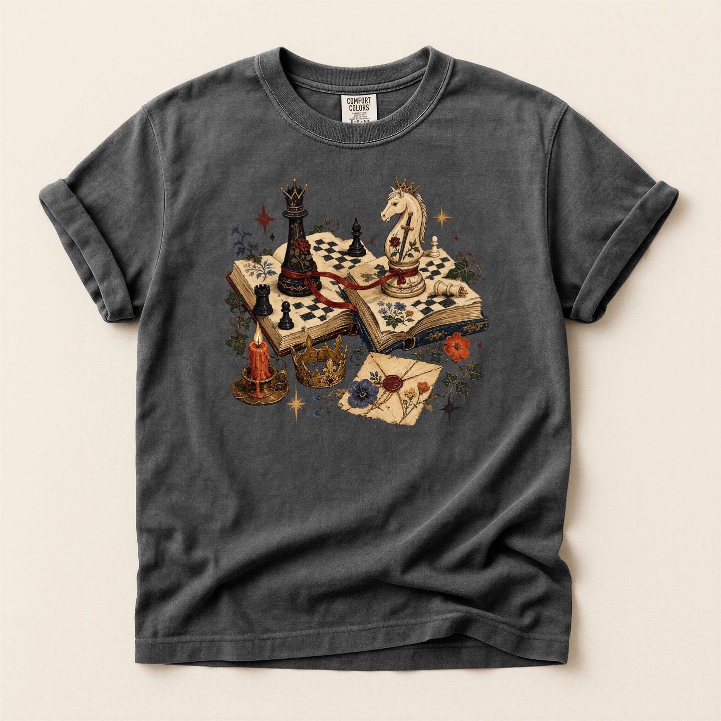 Chess Fantasy T-Shirt — Vintage Bookboard Chess Pieces Graphic Tee