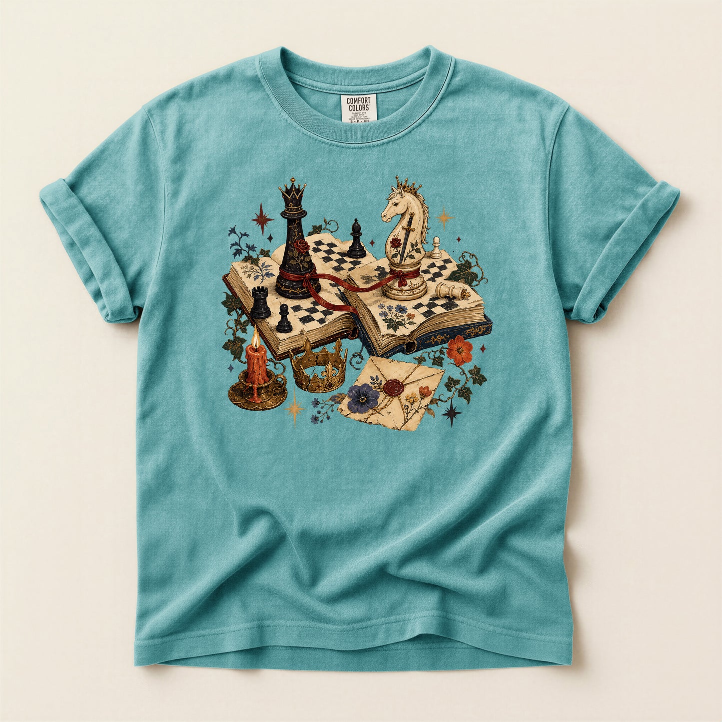 Chess Fantasy T-Shirt — Vintage Bookboard Chess Pieces Graphic Tee