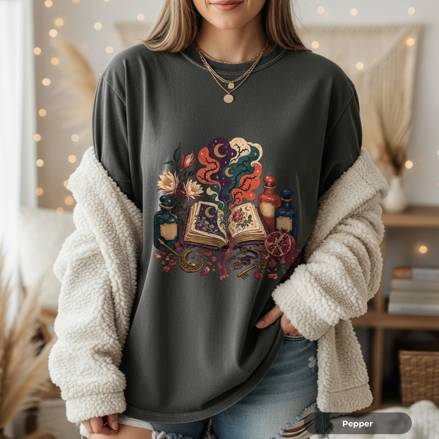 Mystic Spellbook T-Shirt — Vintage Potion & Magic Book Graphic Tee