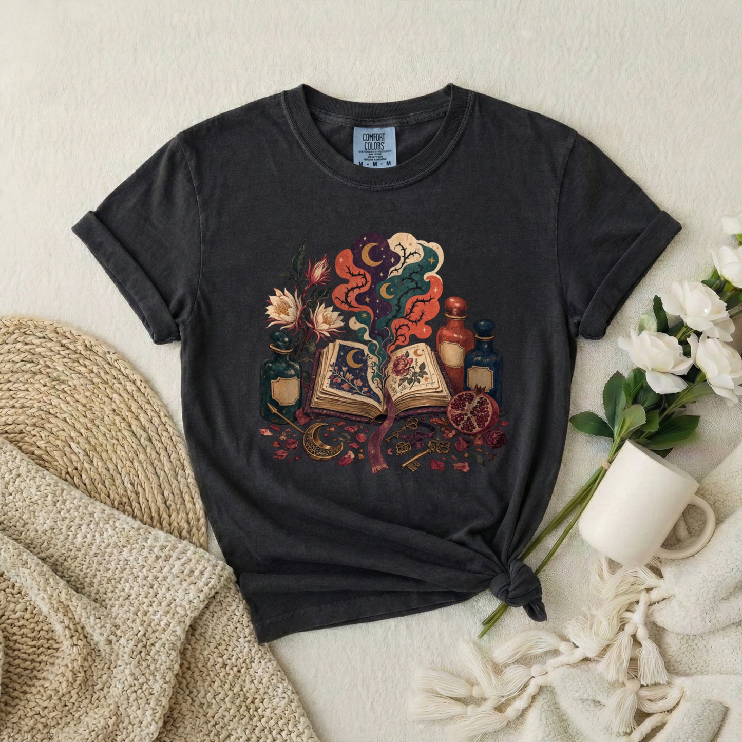Mystic Spellbook T-Shirt — Vintage Potion & Magic Book Graphic Tee