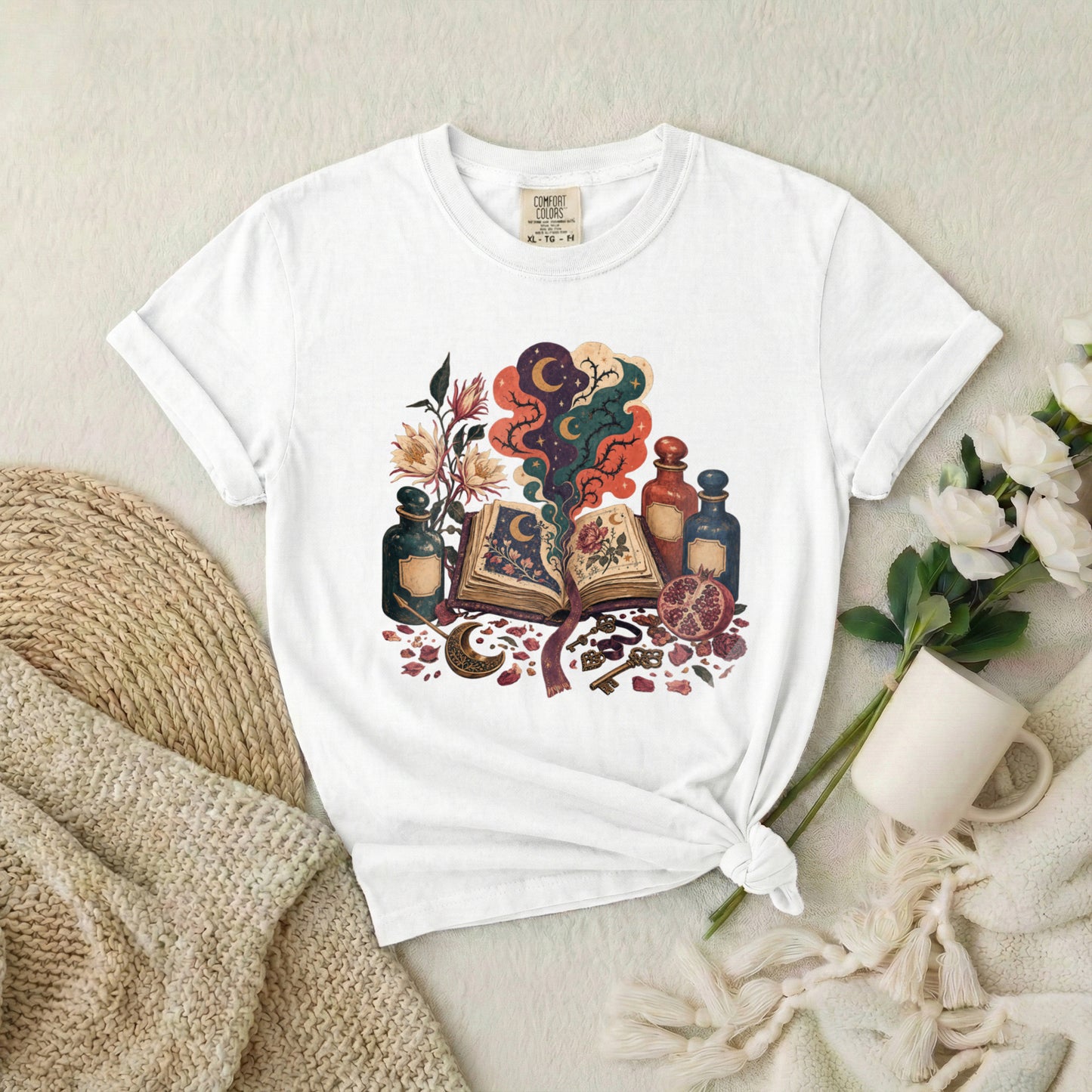 Mystic Spellbook T-Shirt — Vintage Potion & Magic Book Graphic Tee