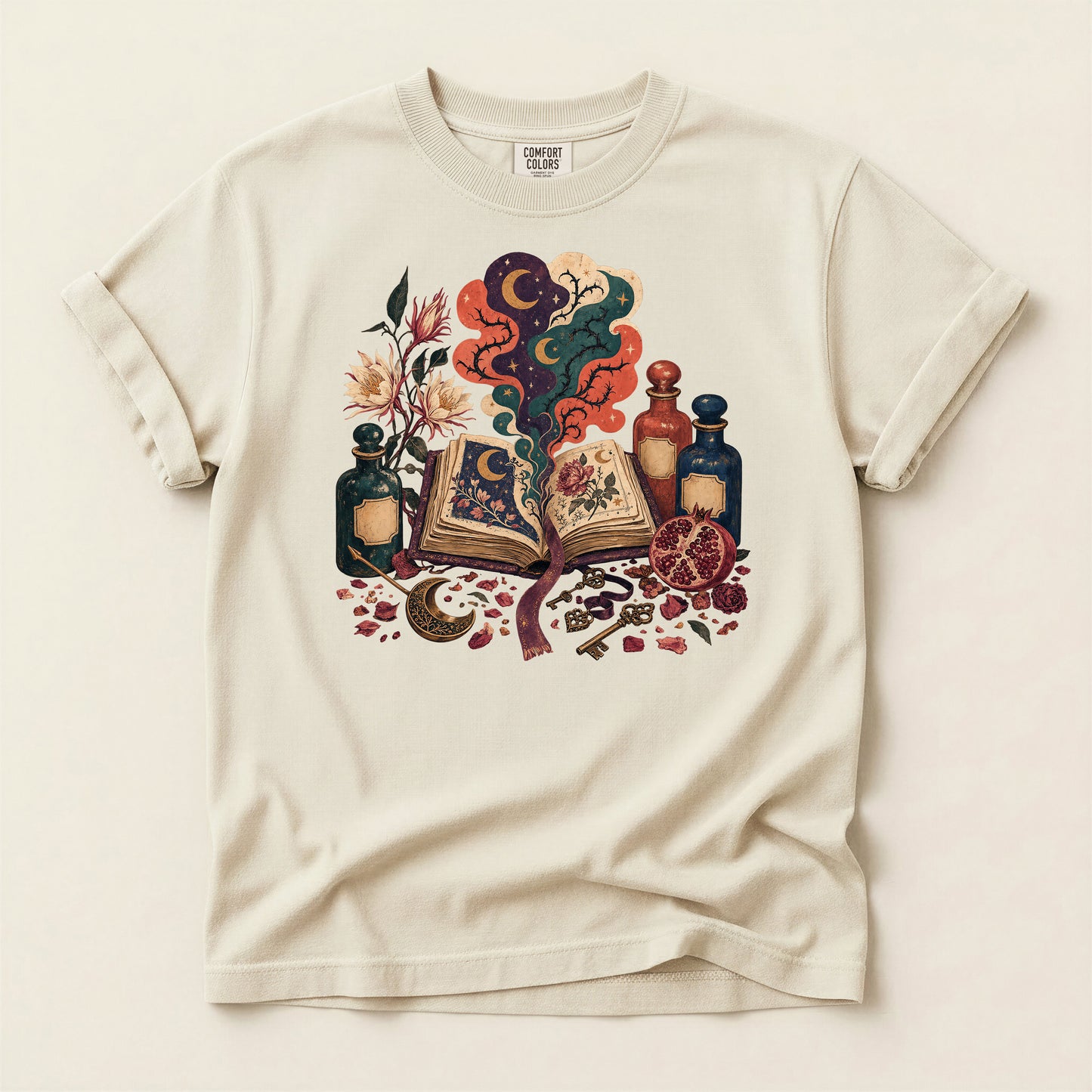 Mystic Spellbook T-Shirt — Vintage Potion & Magic Book Graphic Tee