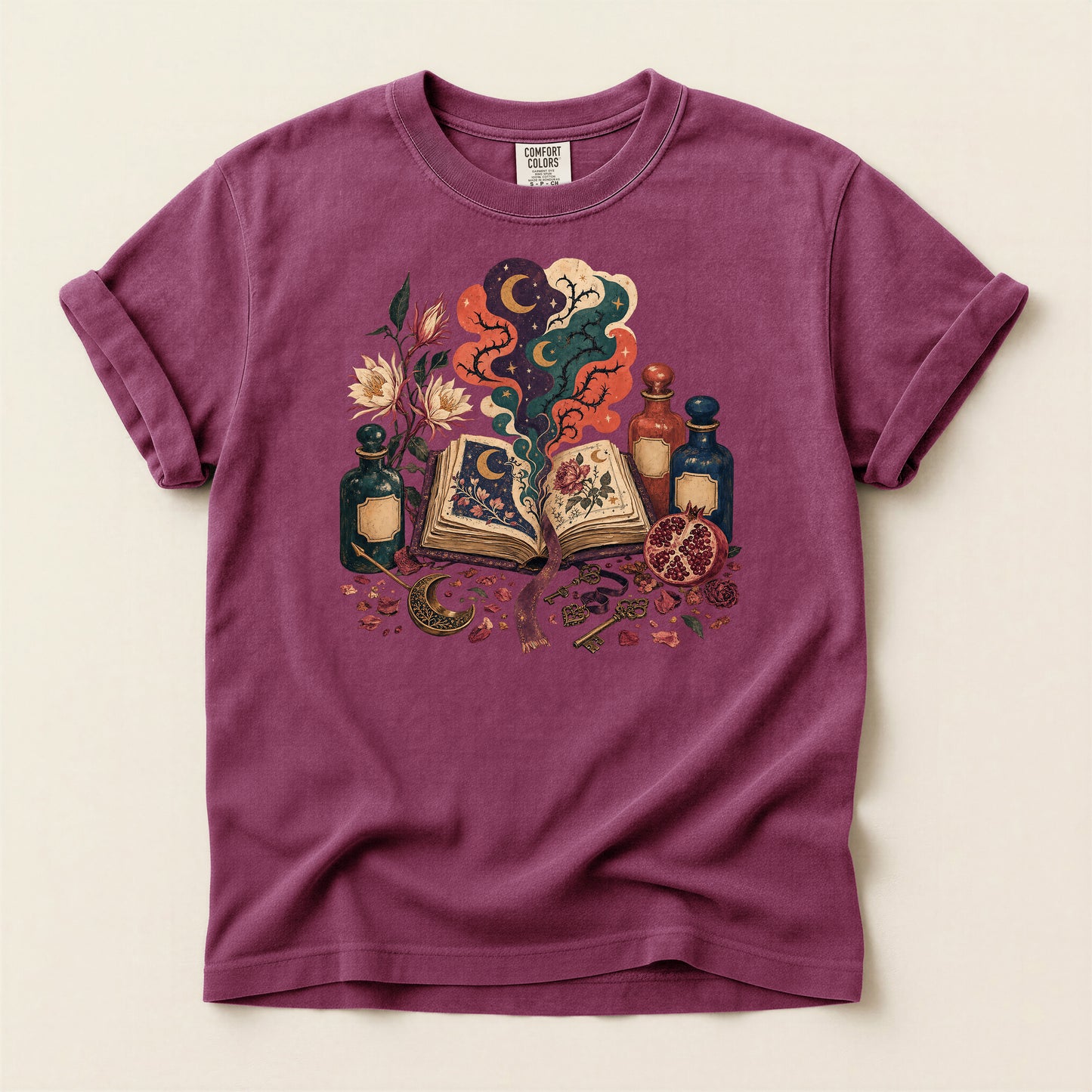 Mystic Spellbook T-Shirt — Vintage Potion & Magic Book Graphic Tee