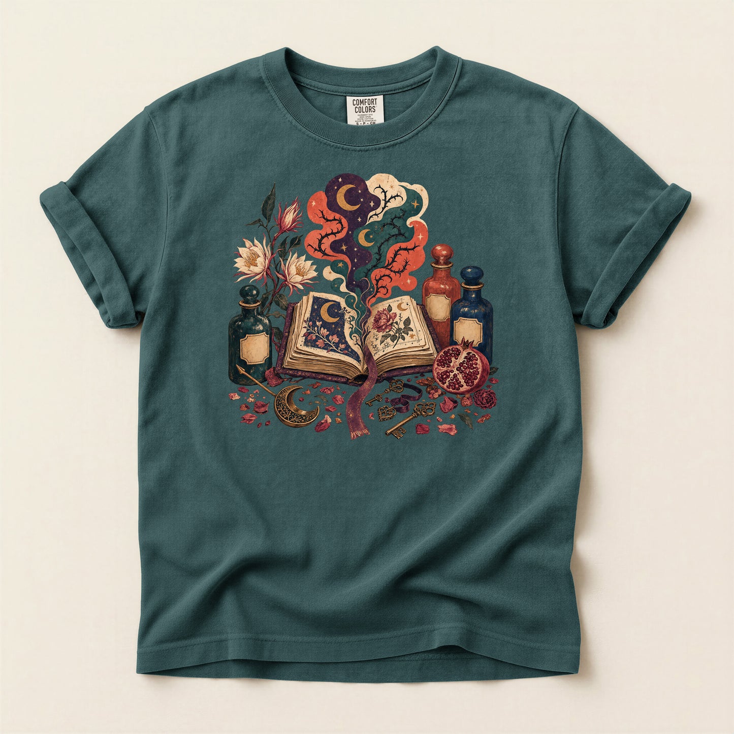 Mystic Spellbook T-Shirt — Vintage Potion & Magic Book Graphic Tee