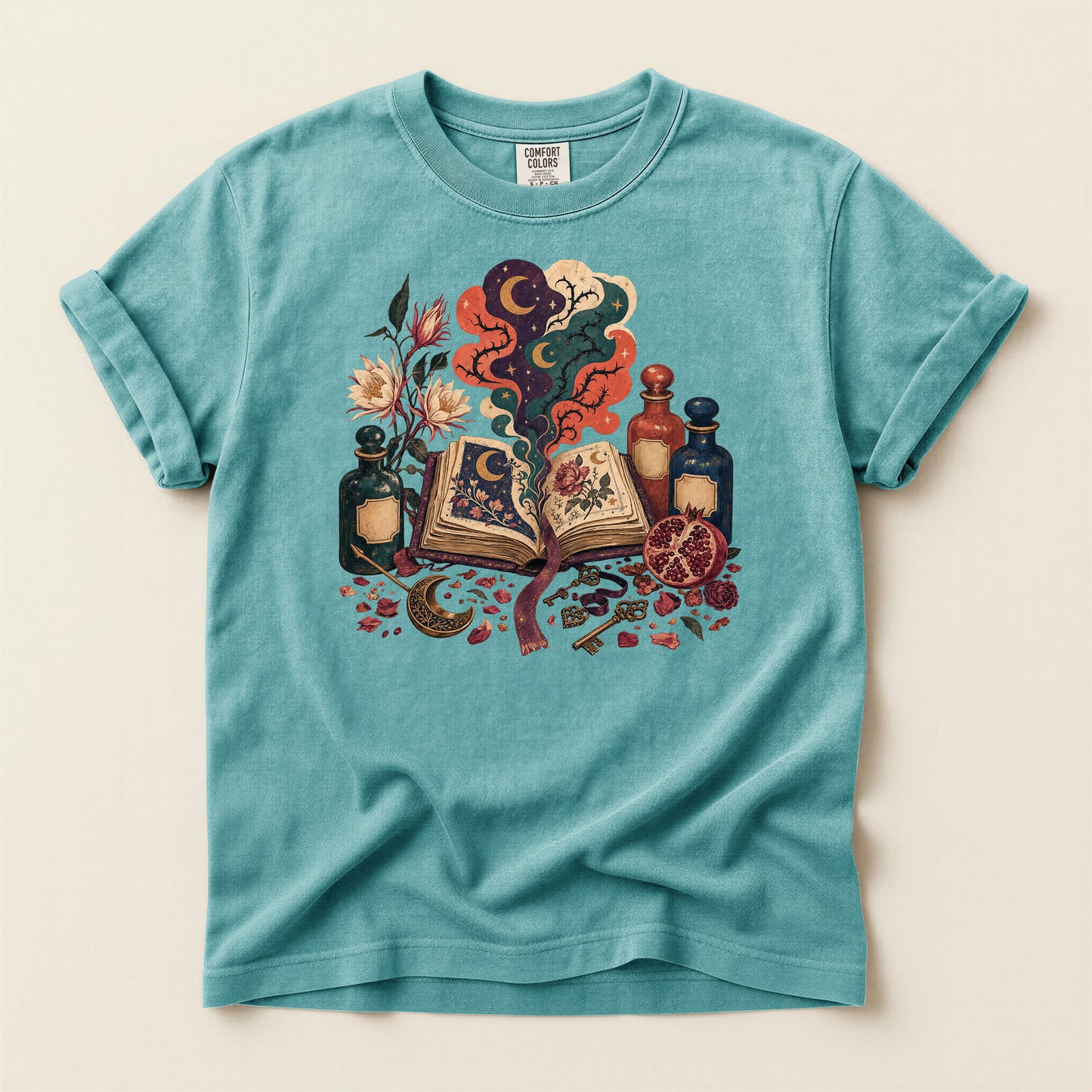 Mystic Spellbook T-Shirt — Vintage Potion & Magic Book Graphic Tee