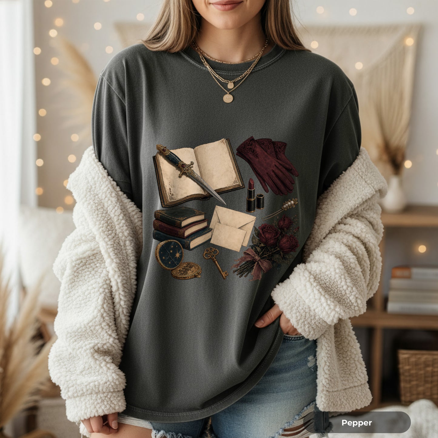 Vintage Witchcraft T-Shirt — Books, Key & Potion Aesthetic