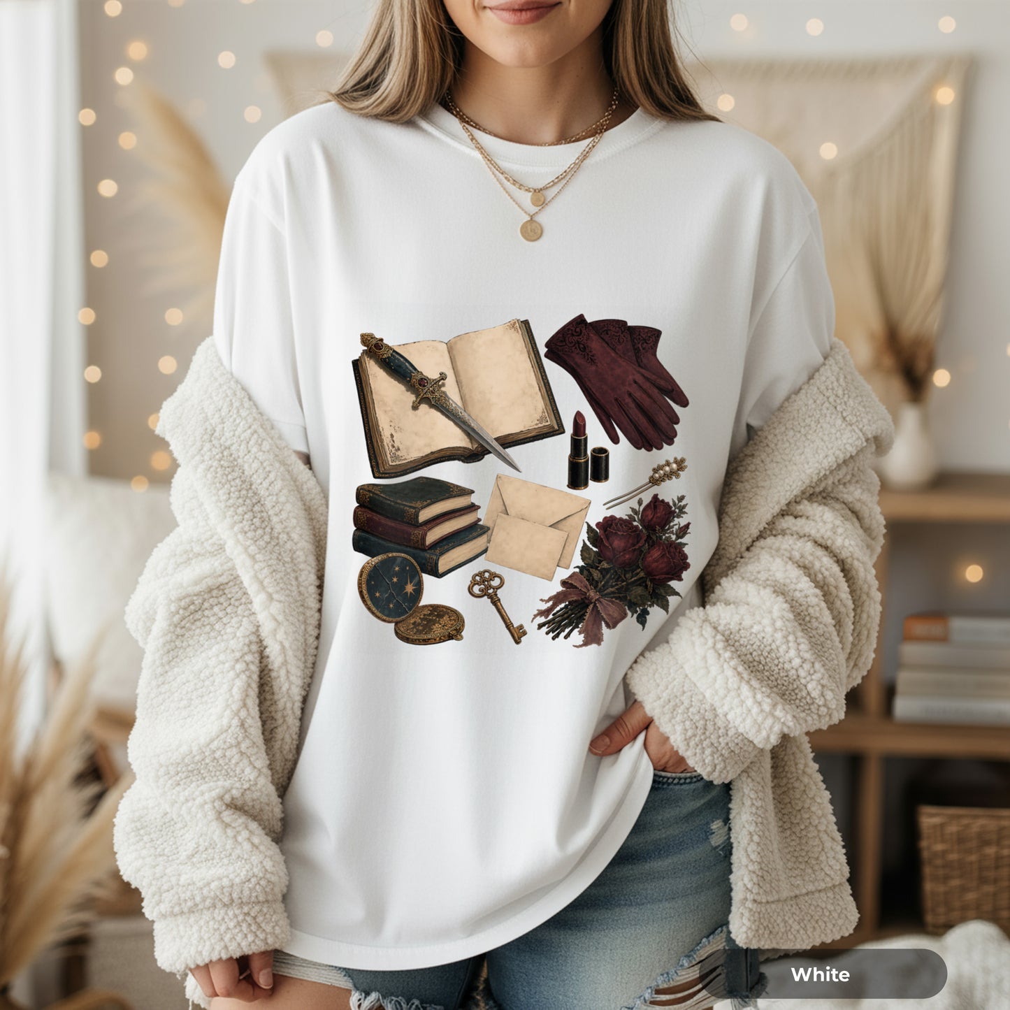 Vintage Witchcraft T-Shirt — Books, Key & Potion Aesthetic