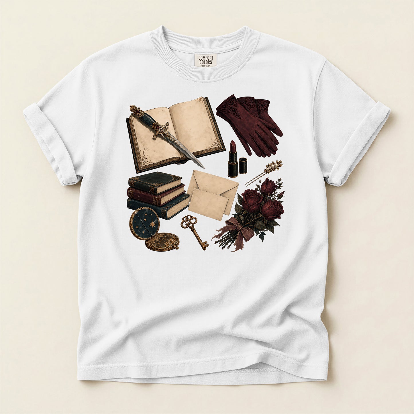 Vintage Witchcraft T-Shirt — Books, Key & Potion Aesthetic