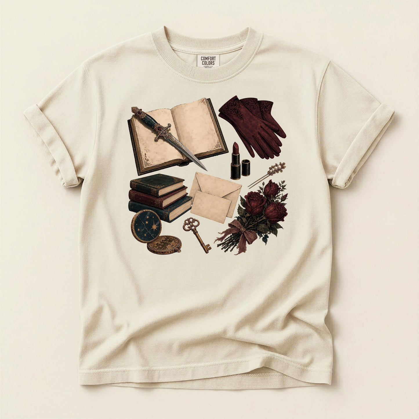 Vintage Witchcraft T-Shirt — Books, Key & Potion Aesthetic