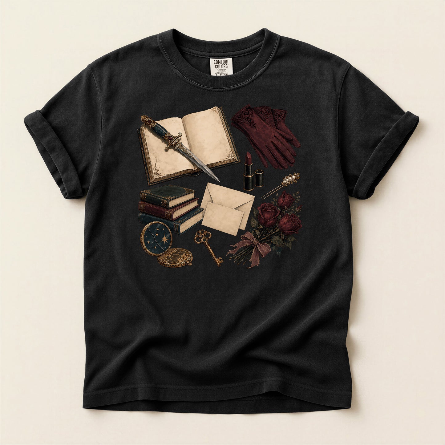 Vintage Witchcraft T-Shirt — Books, Key & Potion Aesthetic