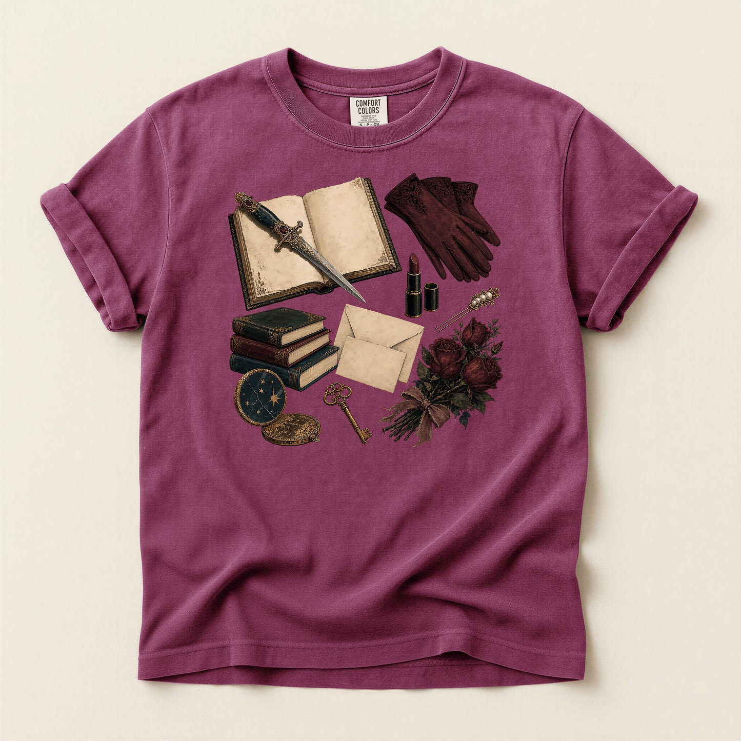 Vintage Witchcraft T-Shirt — Books, Key & Potion Aesthetic
