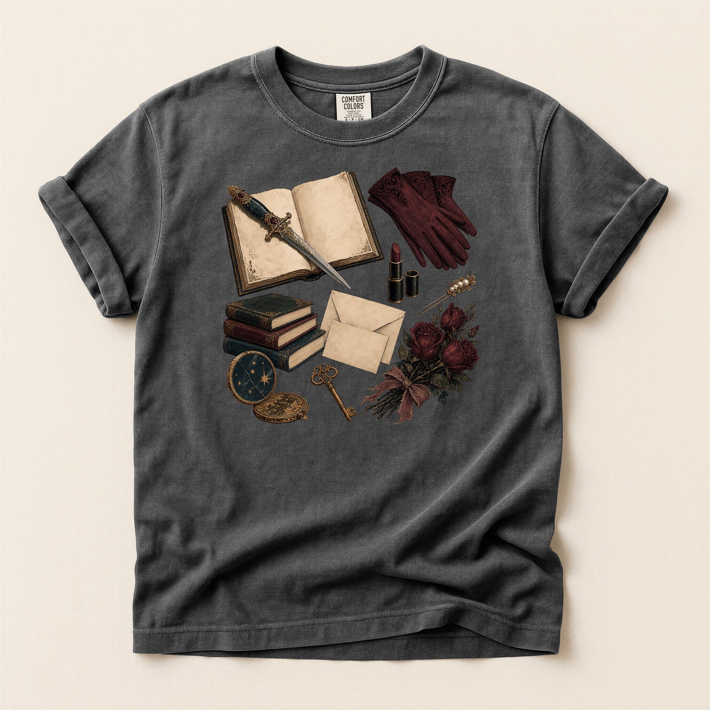 Vintage Witchcraft T-Shirt — Books, Key & Potion Aesthetic