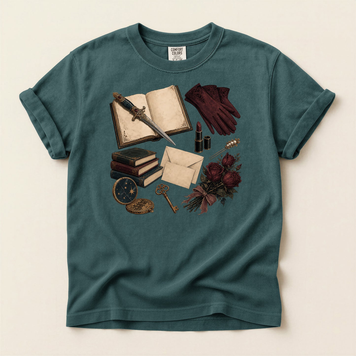 Vintage Witchcraft T-Shirt — Books, Key & Potion Aesthetic