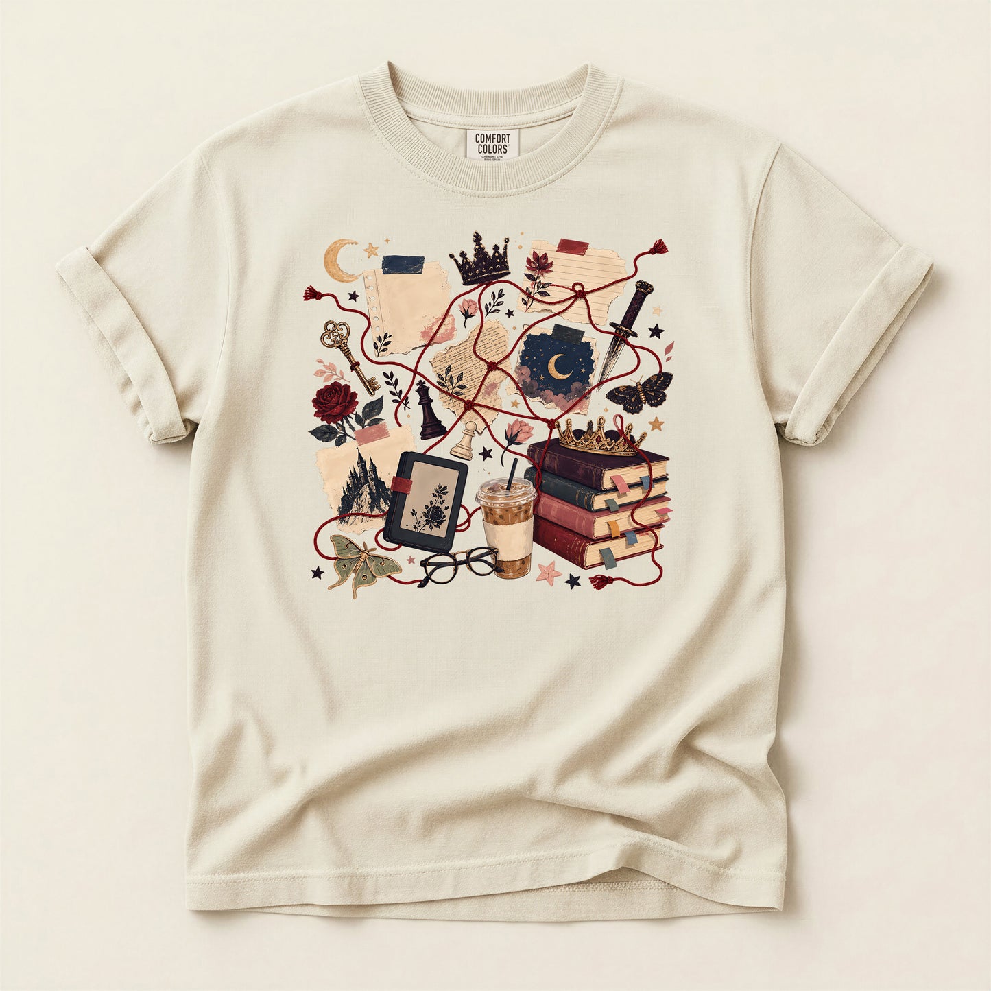 Cozy Witchcore Graphic T-Shirt — Books, Tarot & Moon Aesthetic