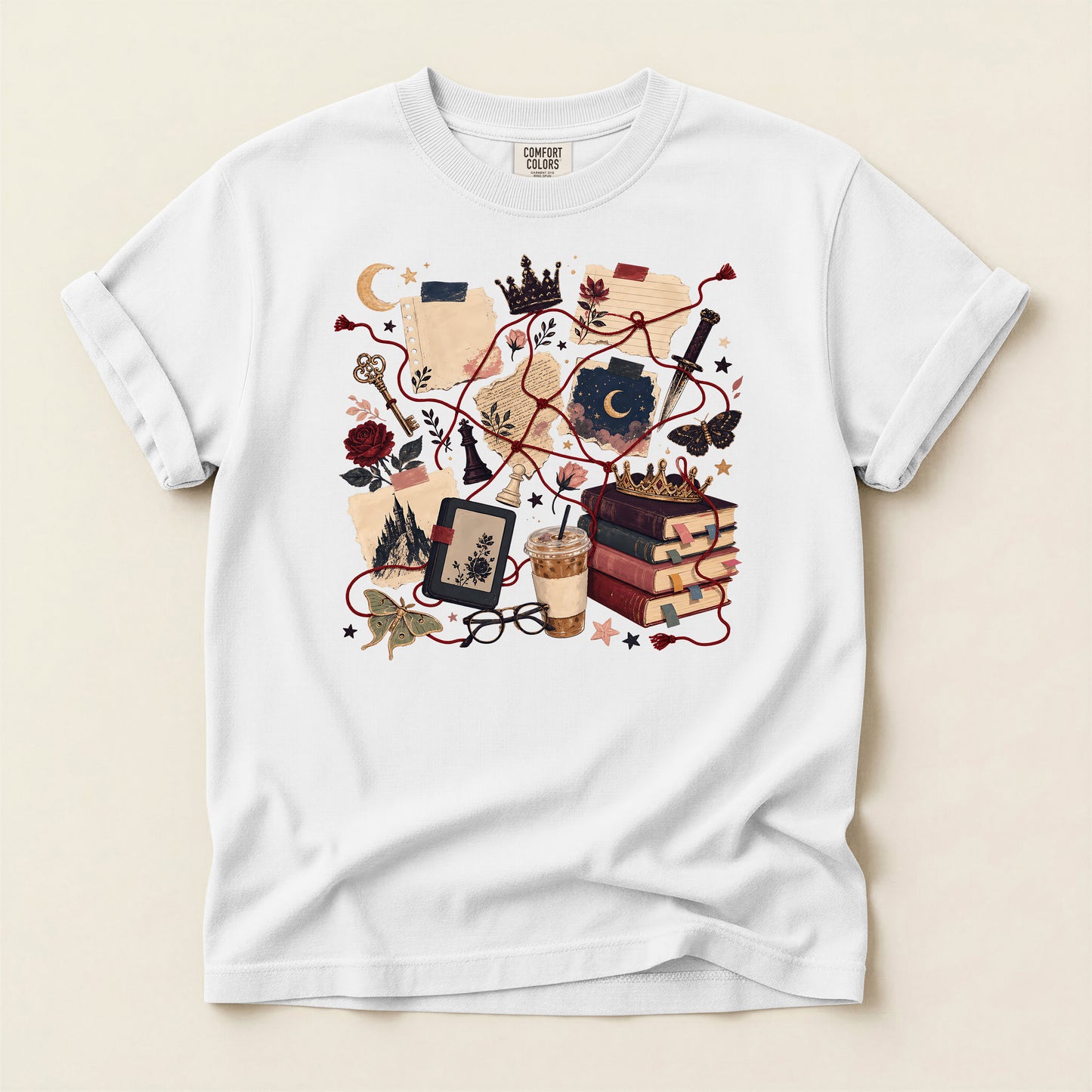 Cozy Witchcore Graphic T-Shirt — Books, Tarot & Moon Aesthetic