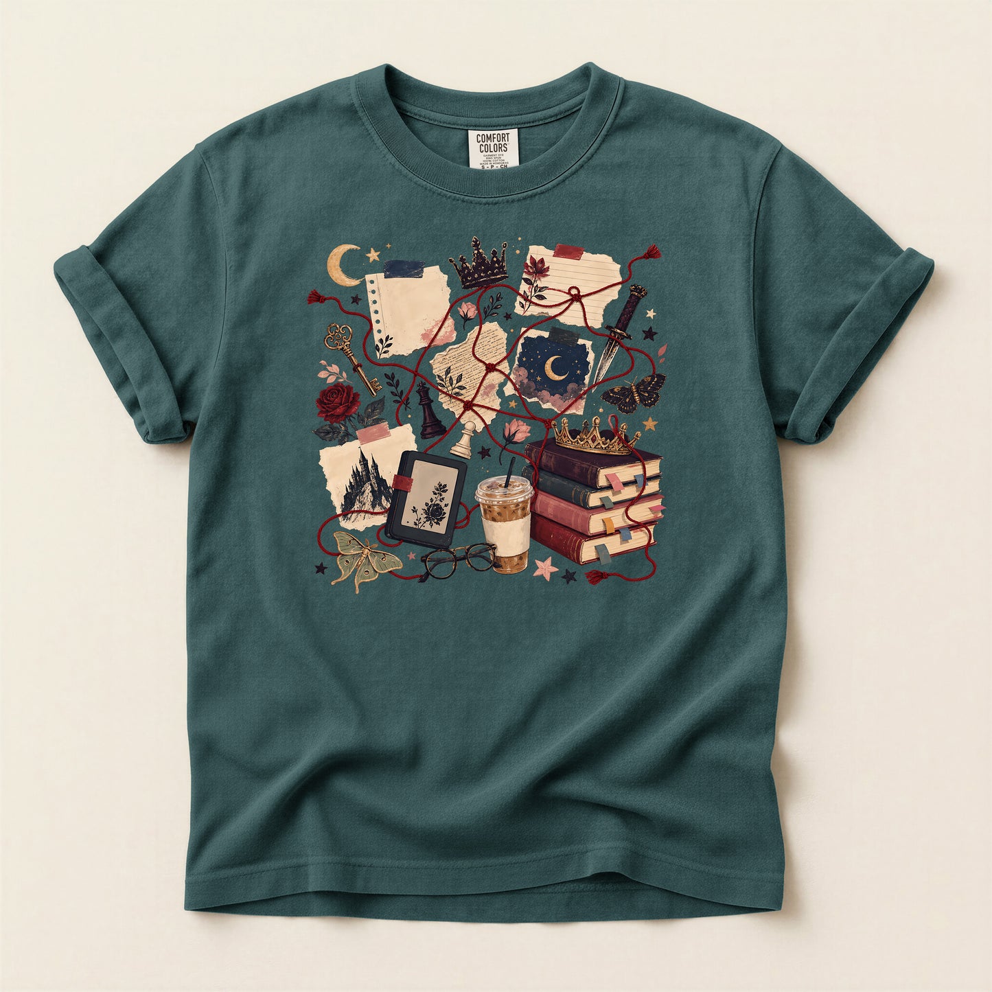 Cozy Witchcore Graphic T-Shirt — Books, Tarot & Moon Aesthetic