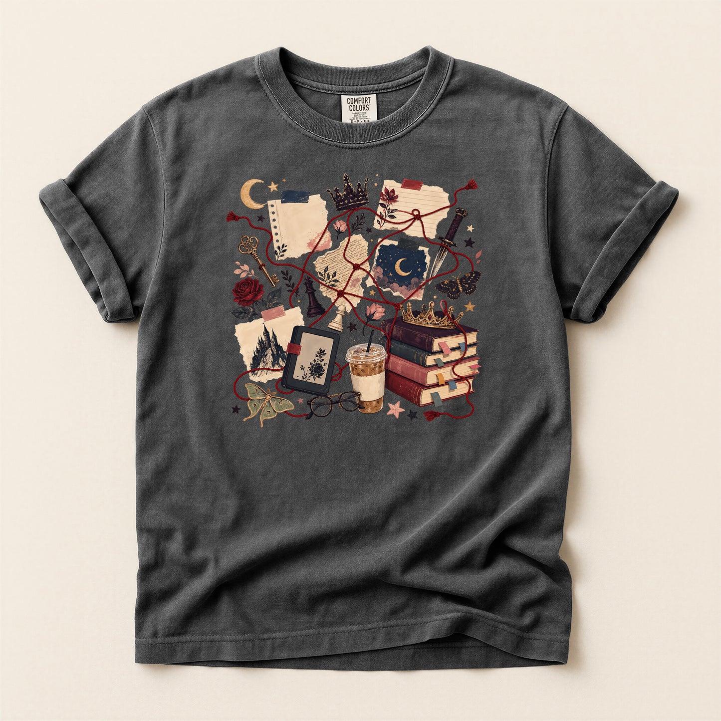 Cozy Witchcore Graphic T-Shirt — Books, Tarot & Moon Aesthetic