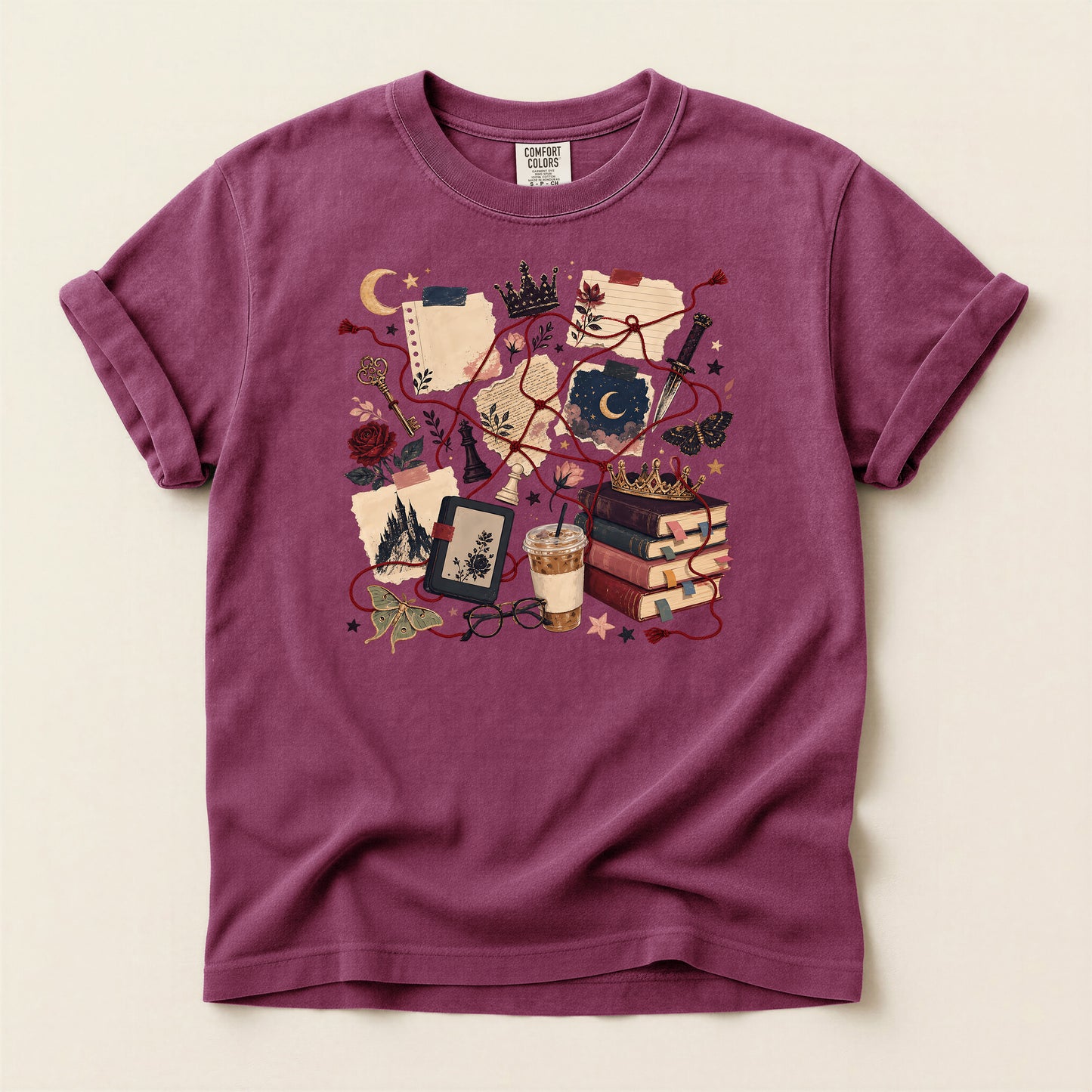 Cozy Witchcore Graphic T-Shirt — Books, Tarot & Moon Aesthetic