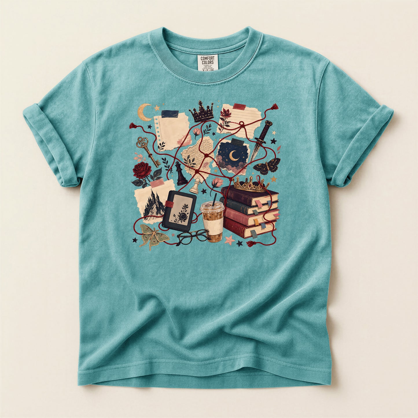 Cozy Witchcore Graphic T-Shirt — Books, Tarot & Moon Aesthetic