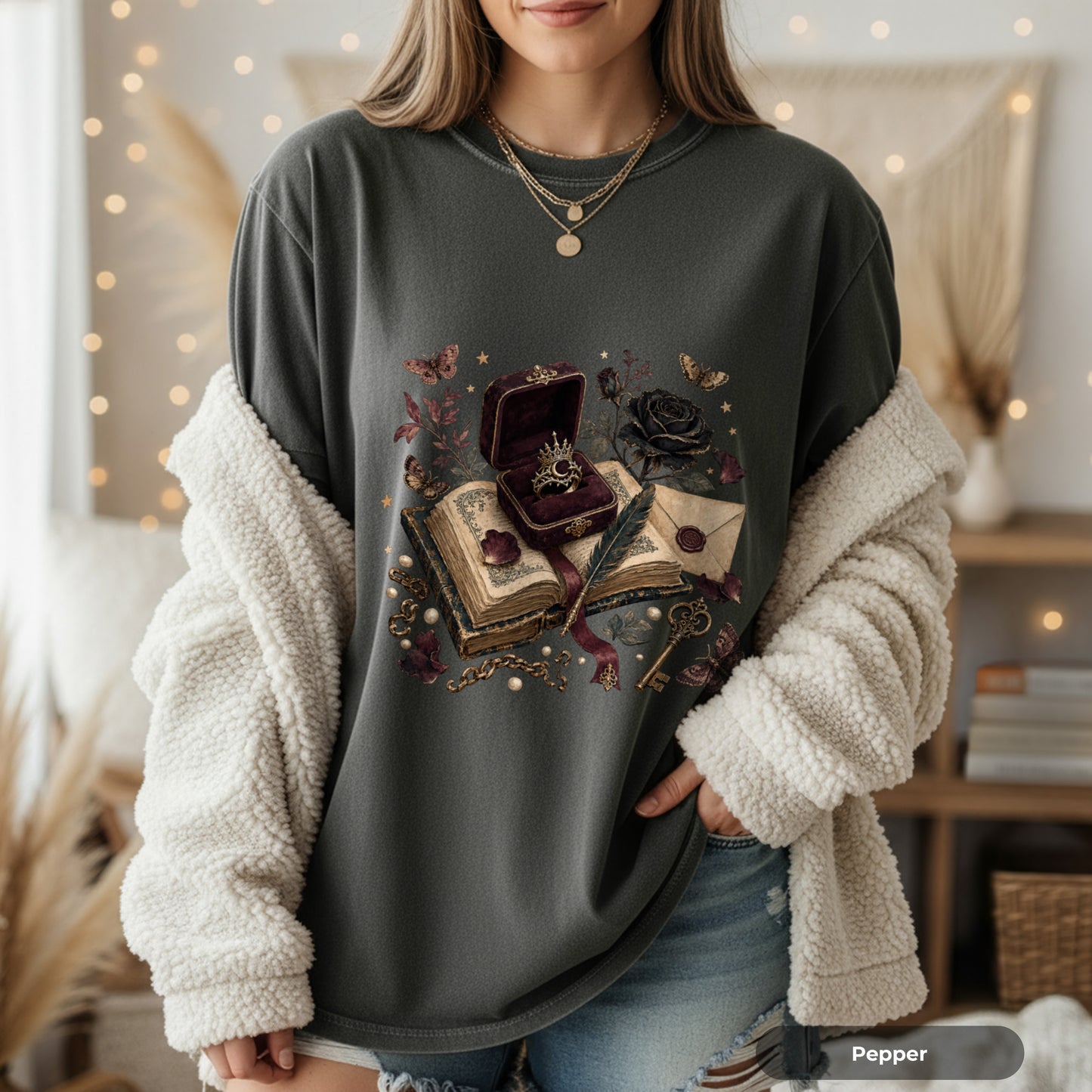 Vintage Gothic Book & Ring T-Shirt