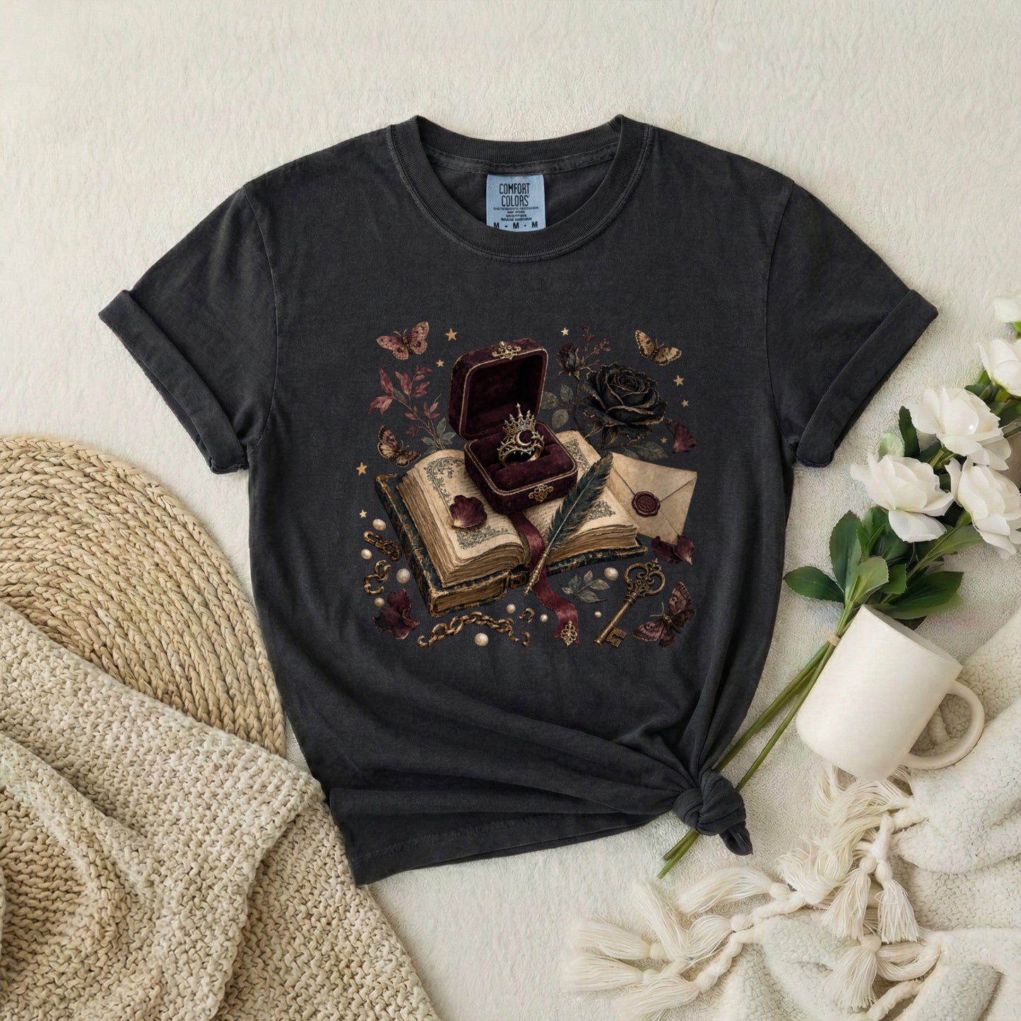 Vintage Gothic Book & Ring T-Shirt