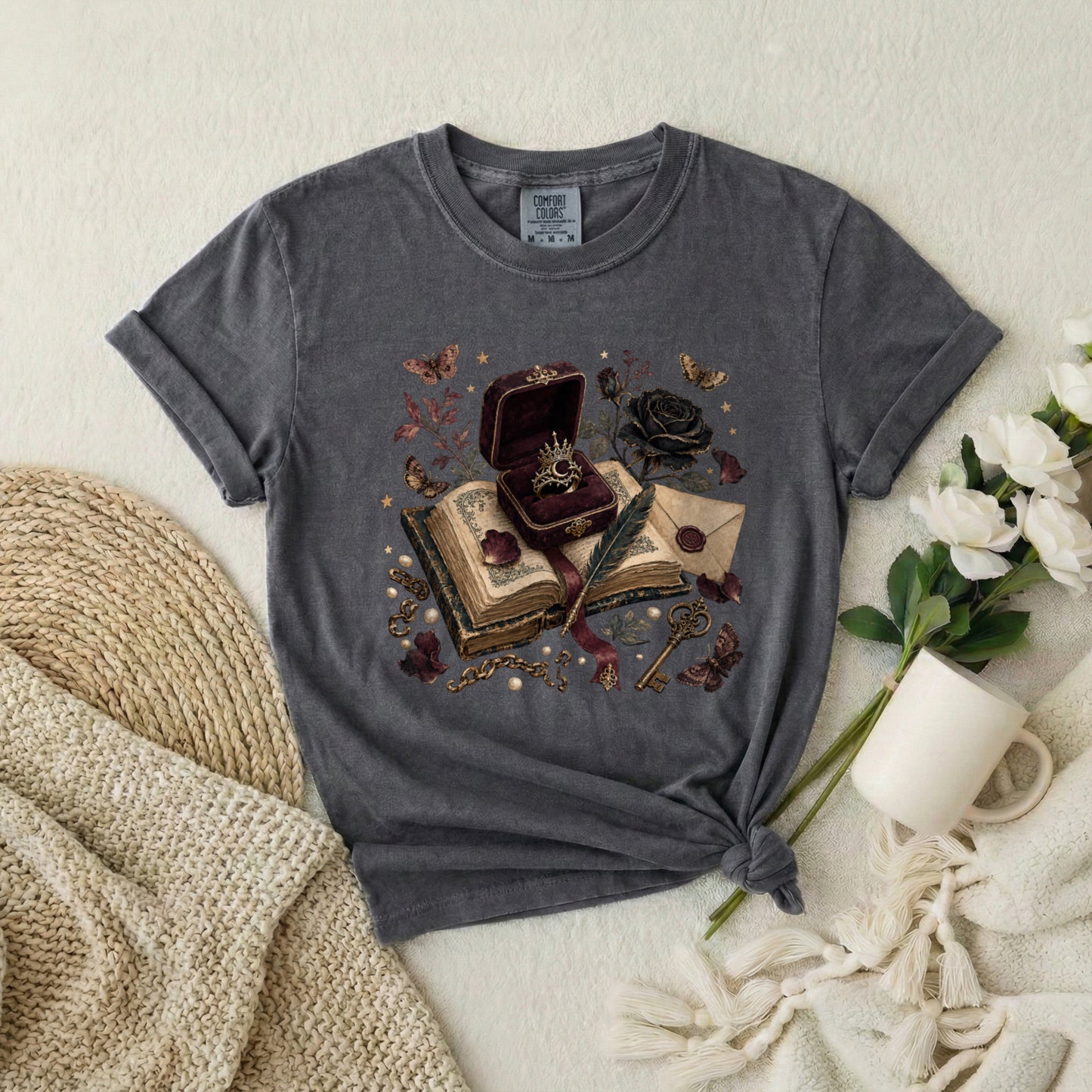 Vintage Gothic Book & Ring T-Shirt