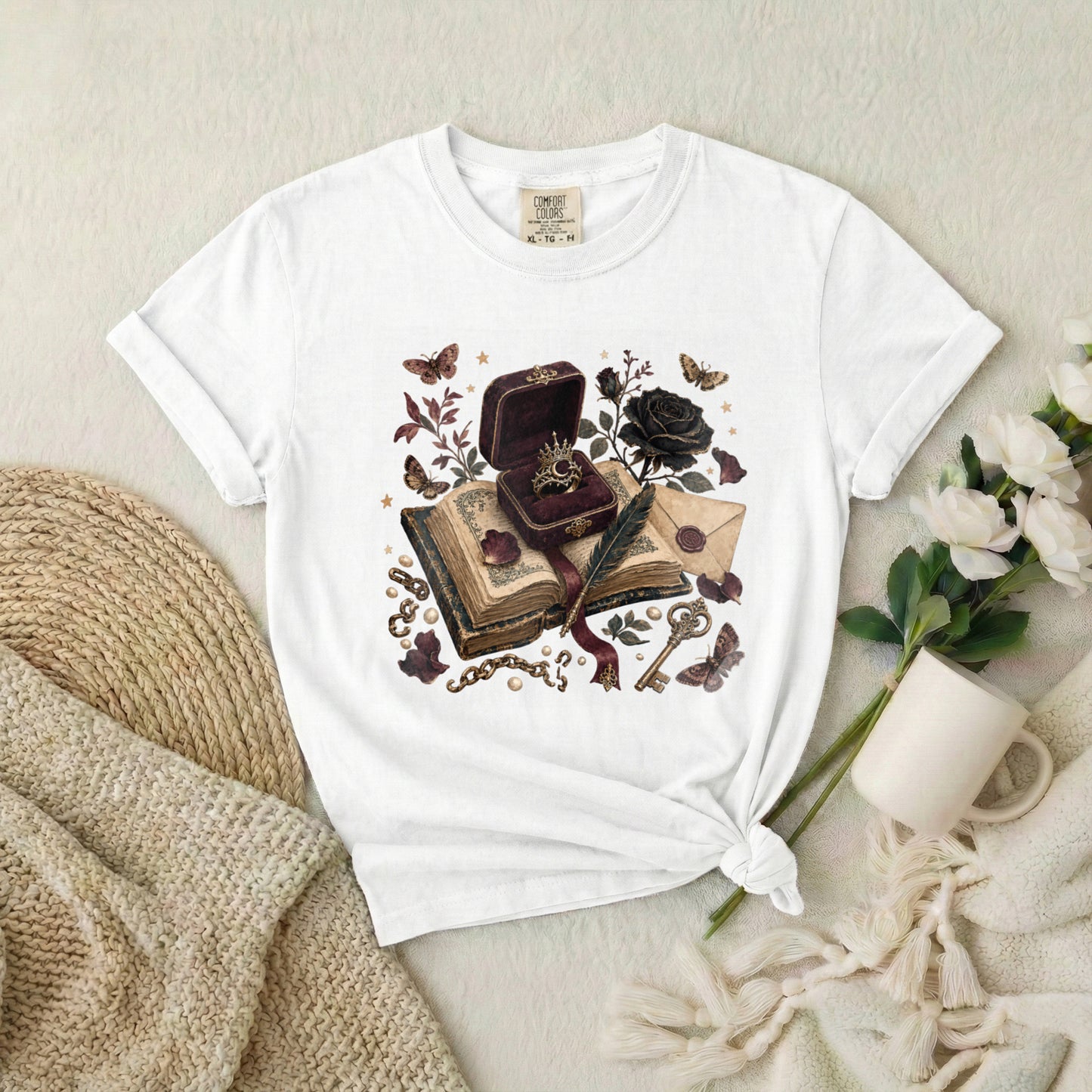 Vintage Gothic Book & Ring T-Shirt
