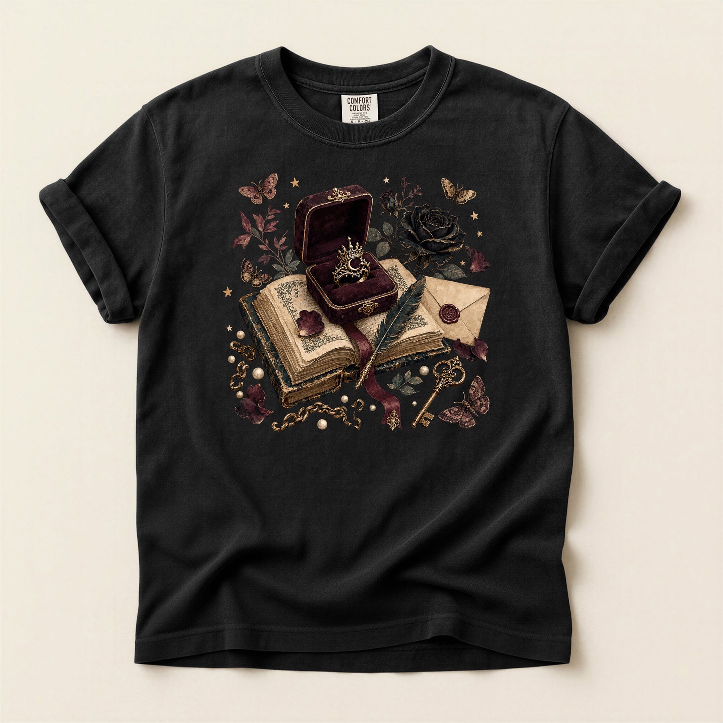Vintage Gothic Book & Ring T-Shirt