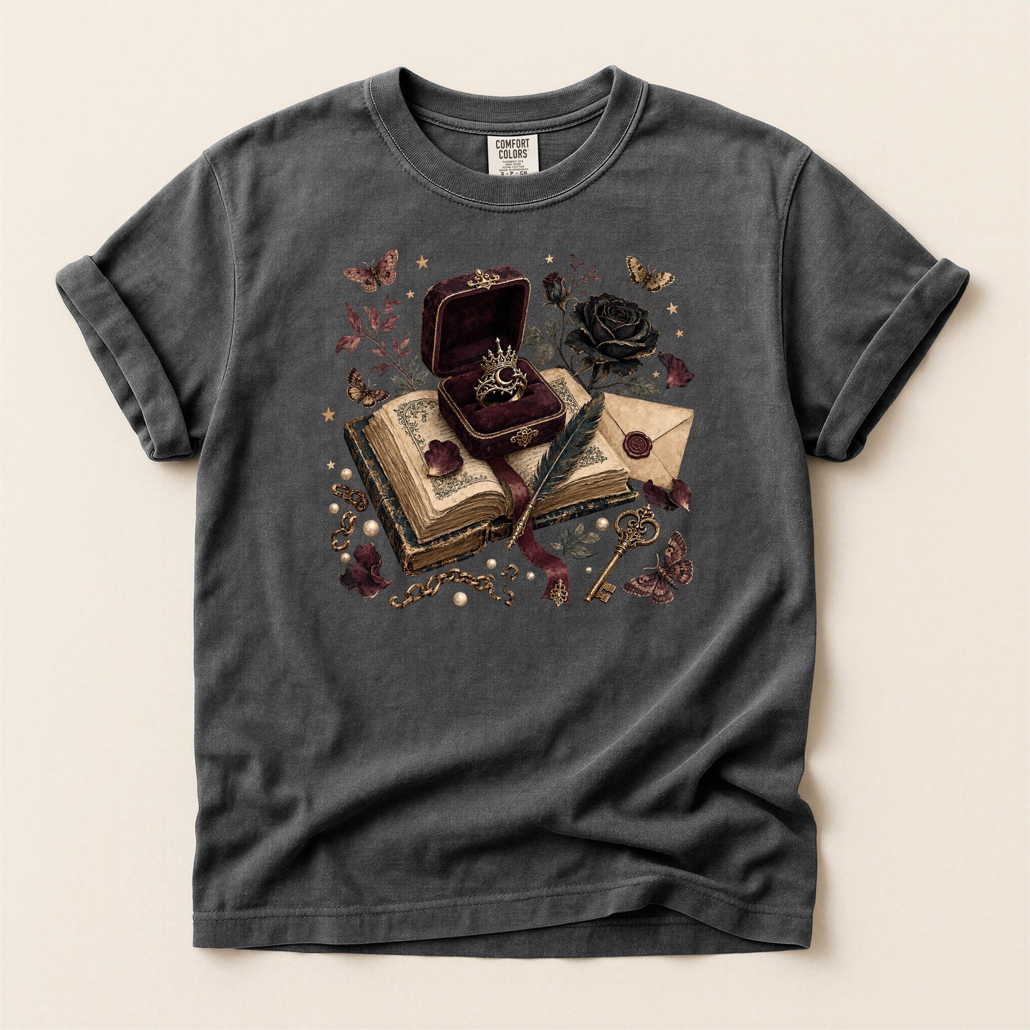 Vintage Gothic Book & Ring T-Shirt