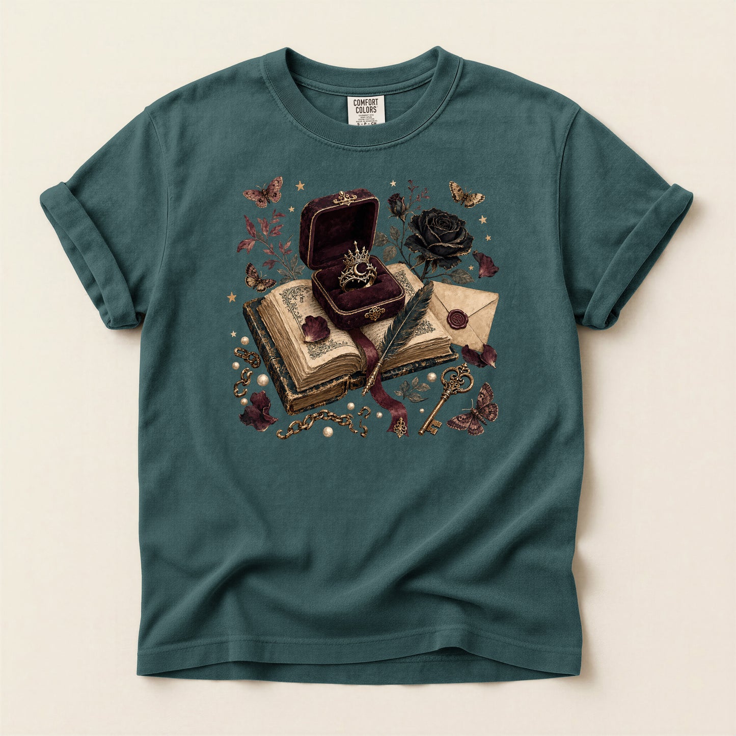 Vintage Gothic Book & Ring T-Shirt