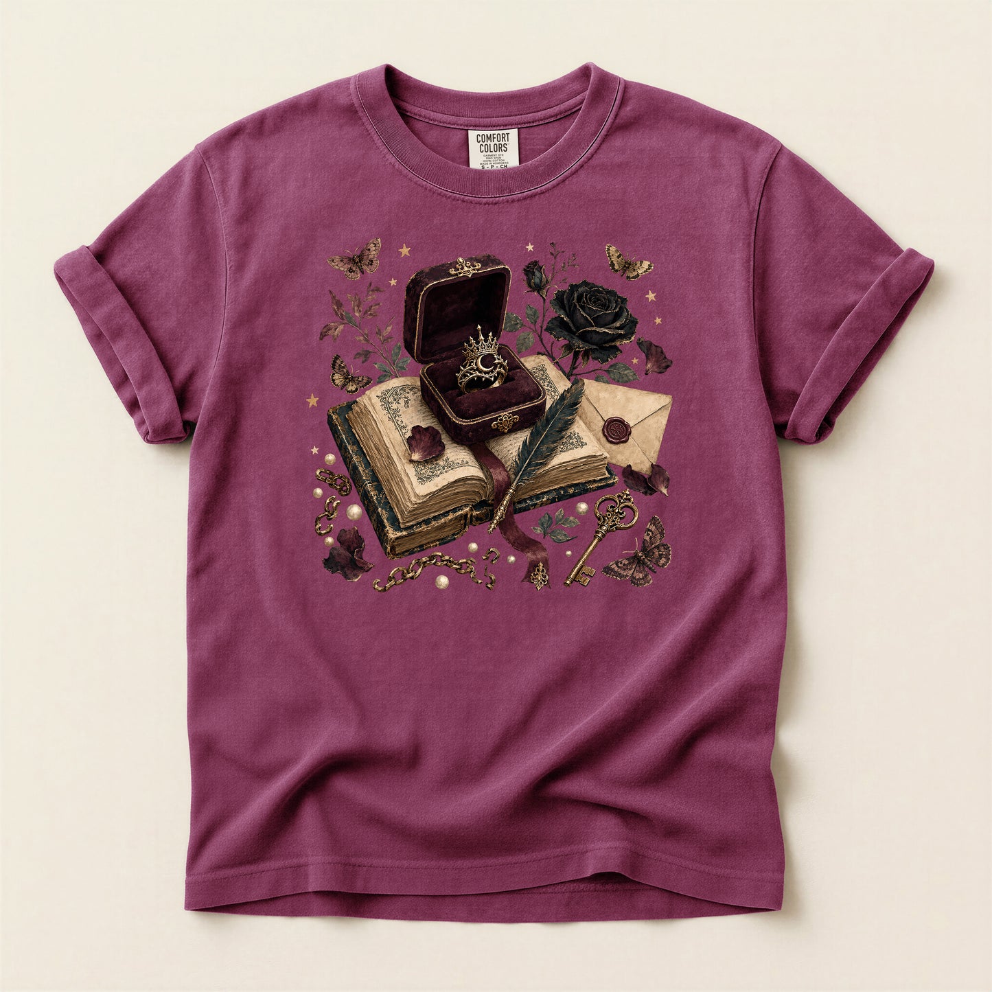 Vintage Gothic Book & Ring T-Shirt