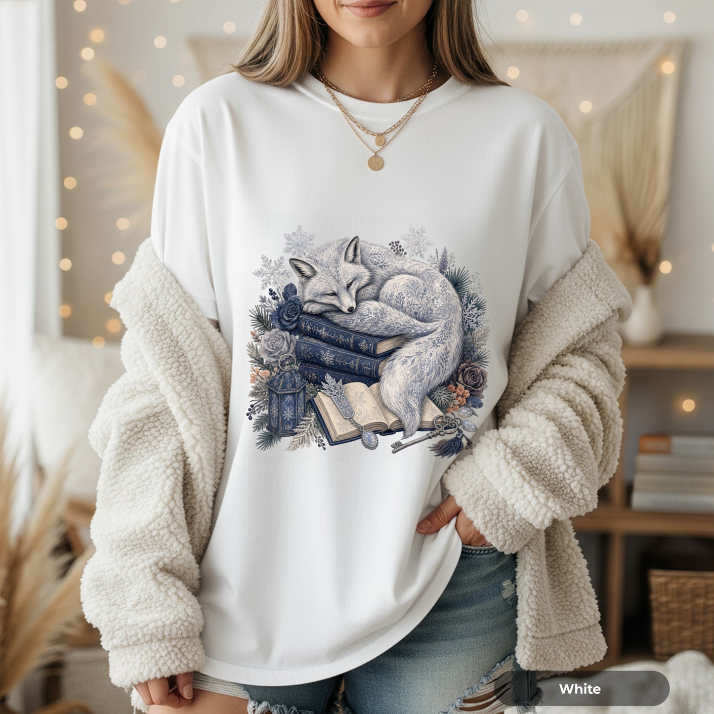 Sleeping Fox Booklover T‑Shirt — Cozy Woodland Reading Tee