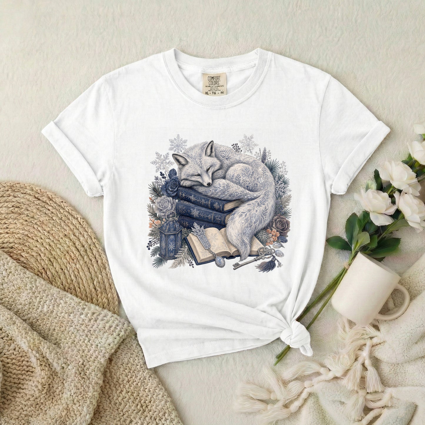 Sleeping Fox Booklover T‑Shirt — Cozy Woodland Reading Tee