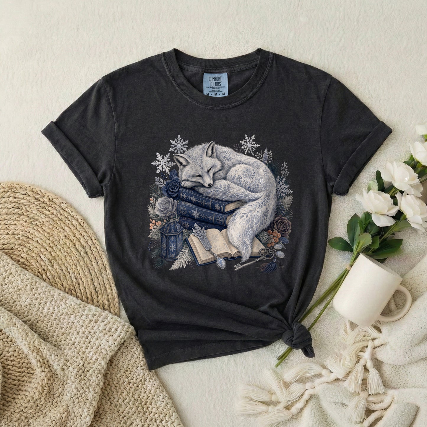 Sleeping Fox Booklover T‑Shirt — Cozy Woodland Reading Tee