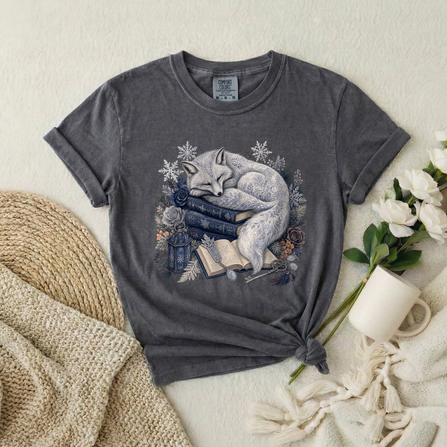Sleeping Fox Booklover T‑Shirt — Cozy Woodland Reading Tee