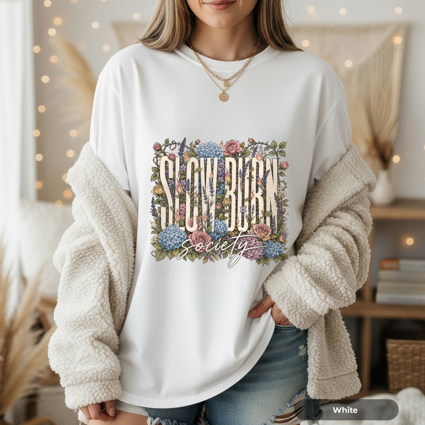Flower Frame T-Shirt — "I GUV ROCK Society" Vintage Floral Graphic Tee