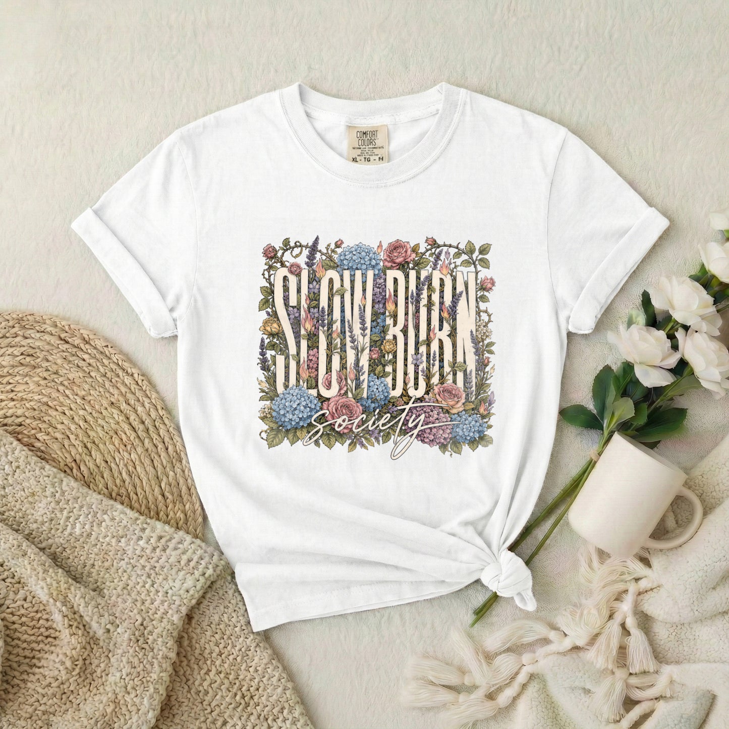 Flower Frame T-Shirt — "I GUV ROCK Society" Vintage Floral Graphic Tee