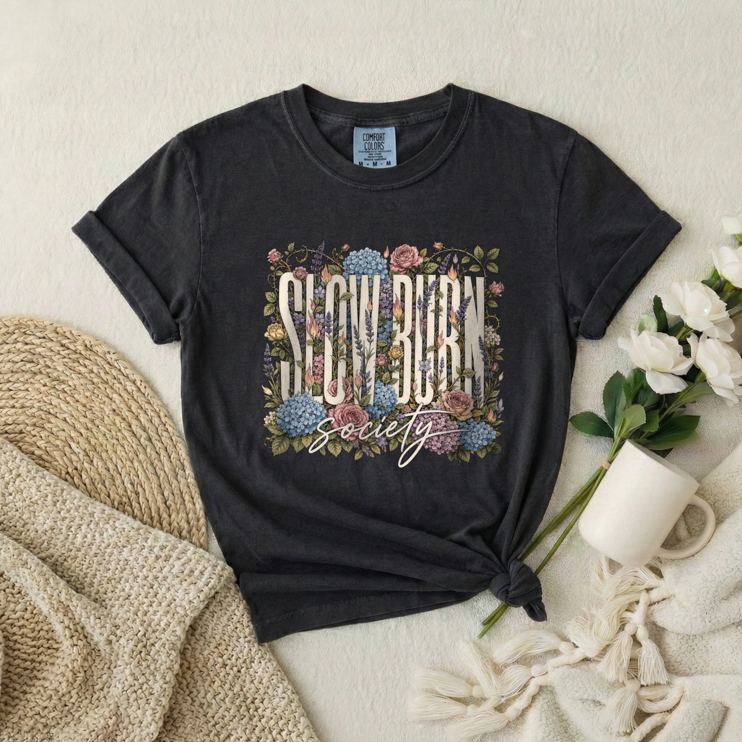 Flower Frame T-Shirt — "I GUV ROCK Society" Vintage Floral Graphic Tee
