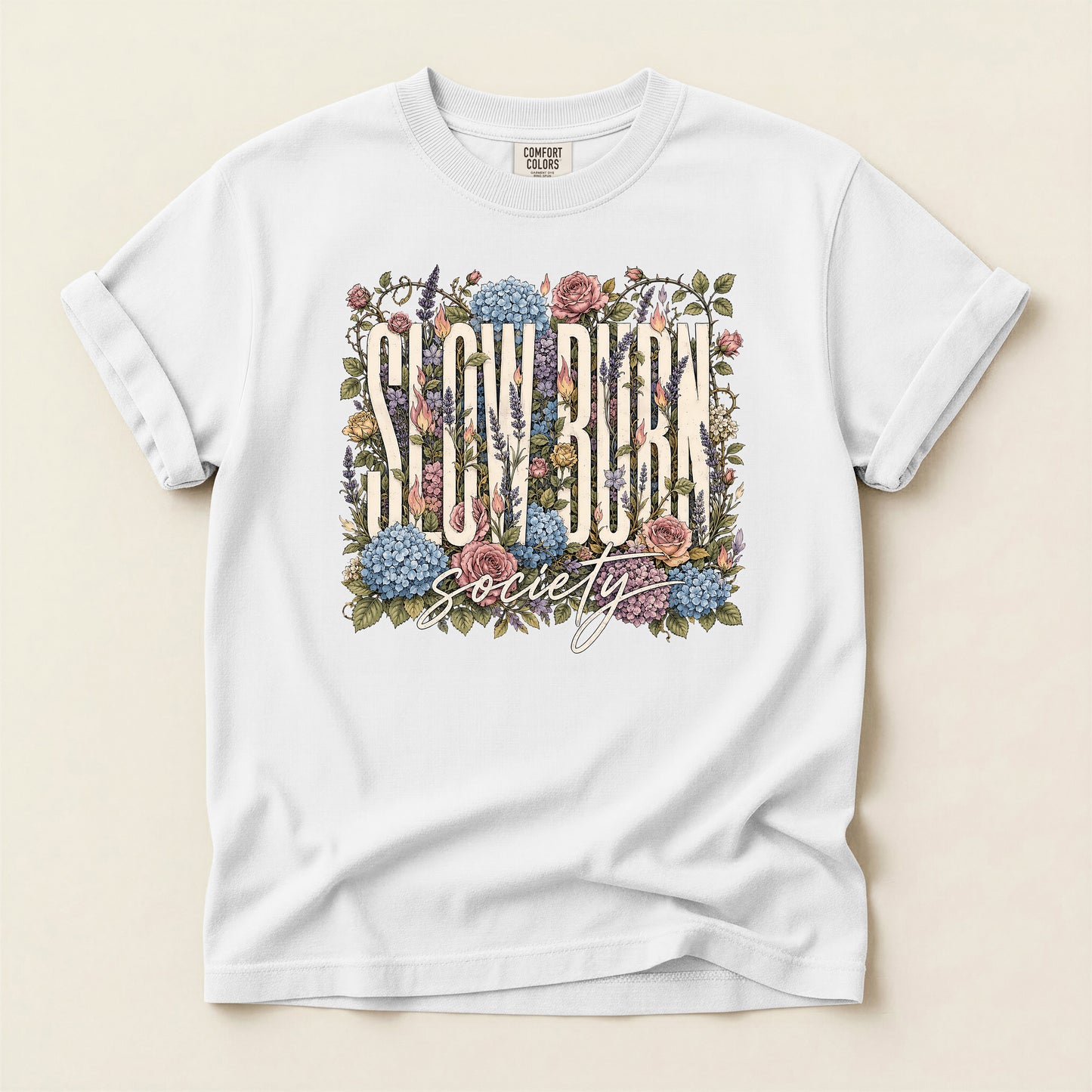 Flower Frame T-Shirt — "I GUV ROCK Society" Vintage Floral Graphic Tee