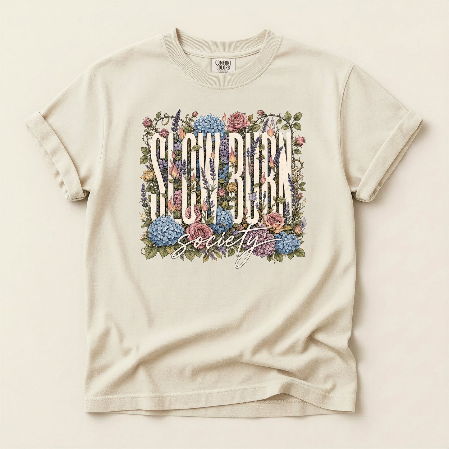 Flower Frame T-Shirt — "I GUV ROCK Society" Vintage Floral Graphic Tee