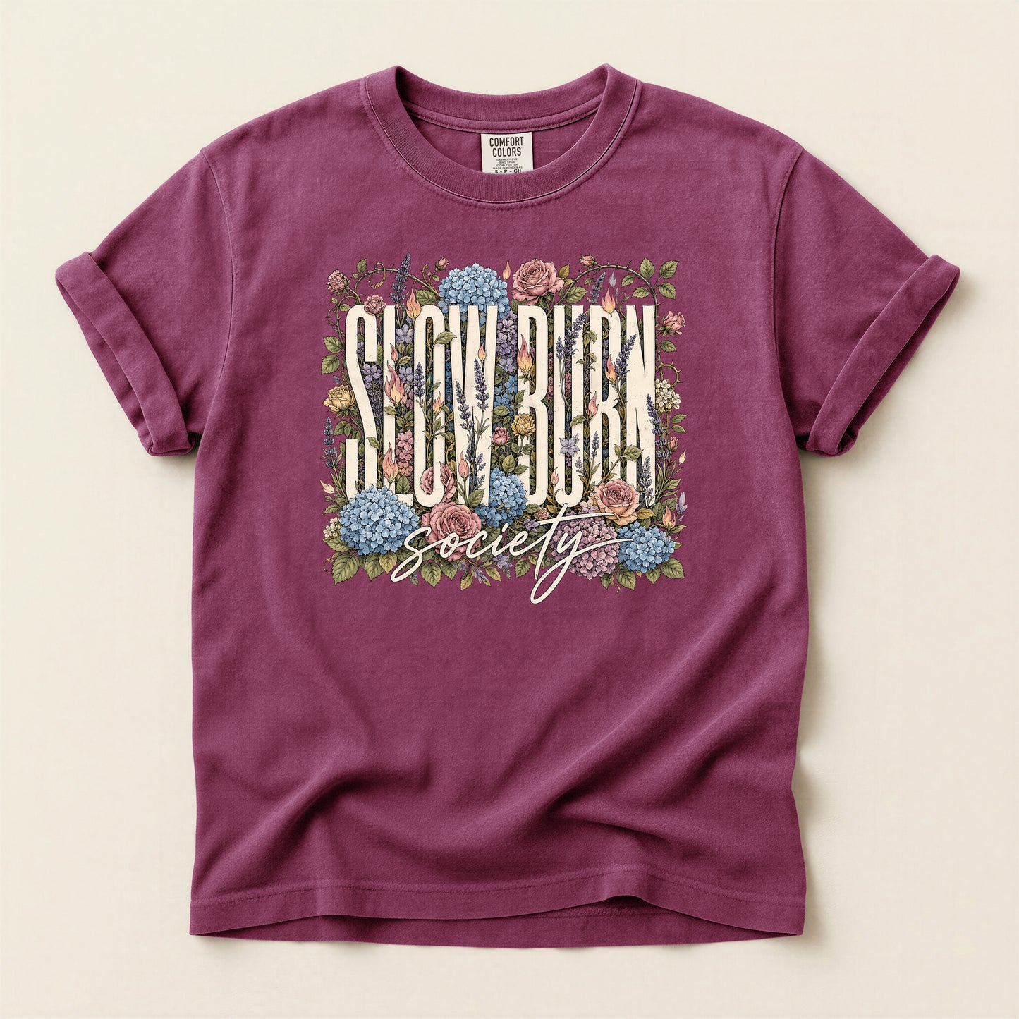 Flower Frame T-Shirt — "I GUV ROCK Society" Vintage Floral Graphic Tee
