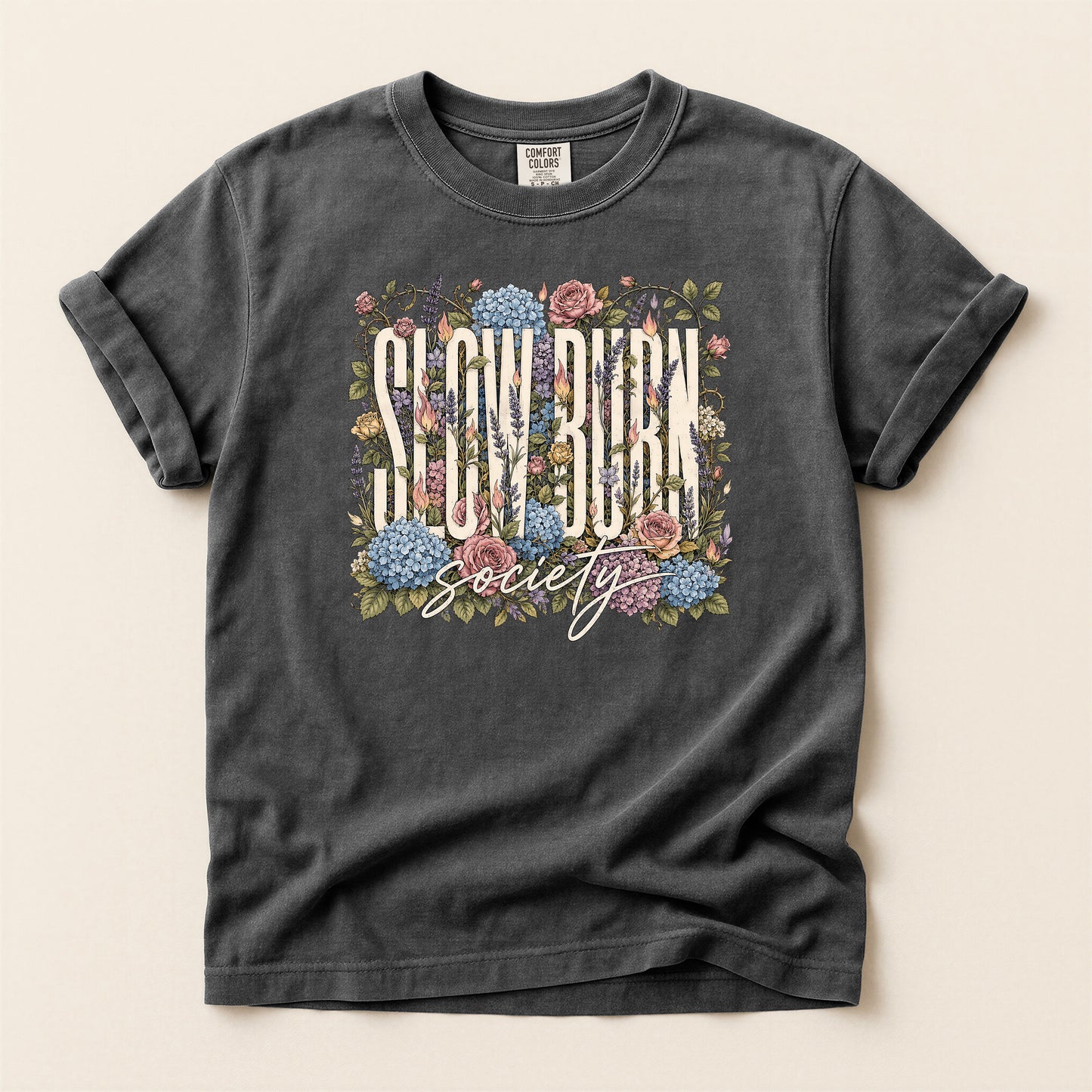 Flower Frame T-Shirt — "I GUV ROCK Society" Vintage Floral Graphic Tee
